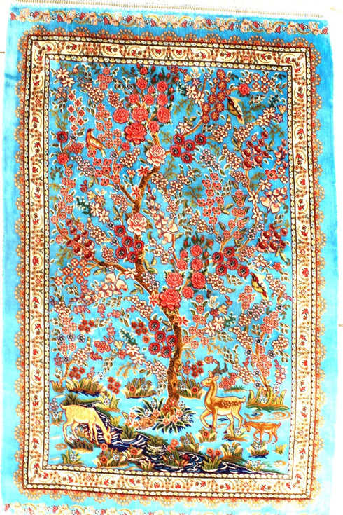 Tree Of Life Exceptionally Fine Persian Silk Carpet